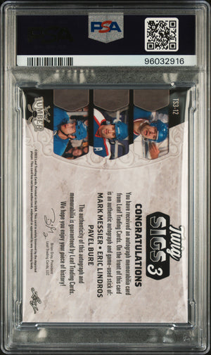NHL Graded Card 2021 Leaf Lumber Twig Sigs 3 #TS312 Messier/Lindros/Bure Twig Sigs 3-Pewter PSA 8