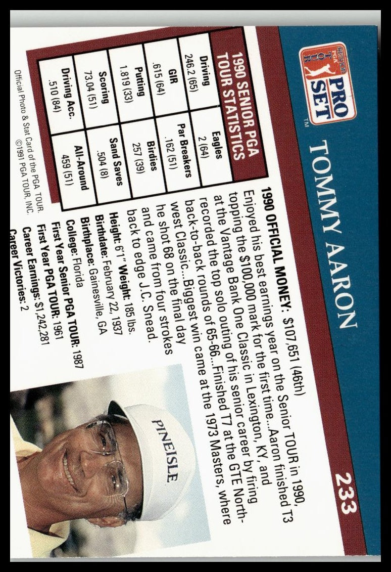 Golf Singles 1991 Pro Set PGA Tour #233 Tommy Aaron