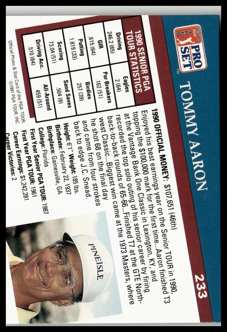 Golf Singles 1991 Pro Set PGA Tour #233 Tommy Aaron