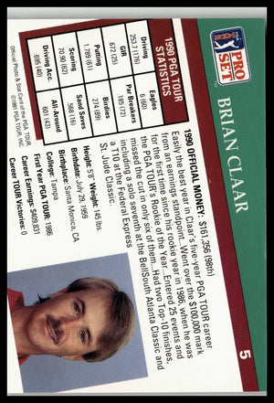 Golf Singles 1991 Pro Set PGA Tour #5 Brian Claar