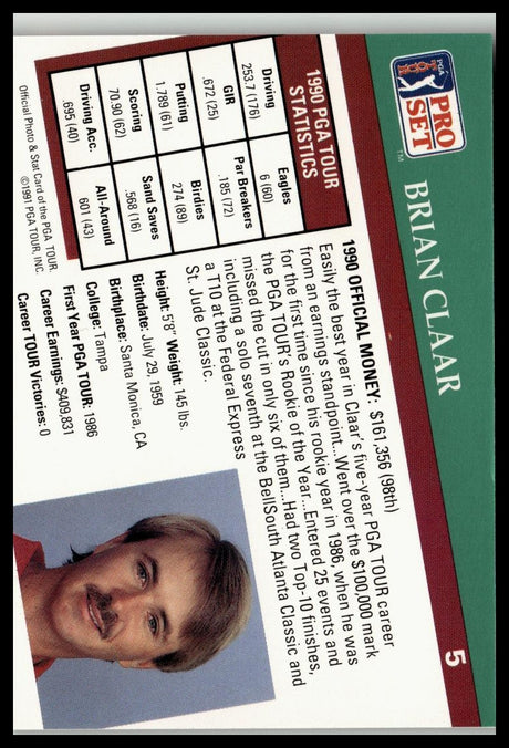 Golf Singles 1991 Pro Set PGA Tour #5 Brian Claar