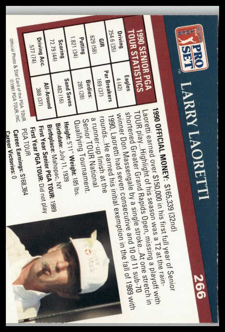 Golf Singles 1991 Pro Set PGA Tour #266 Larry Laoretti
