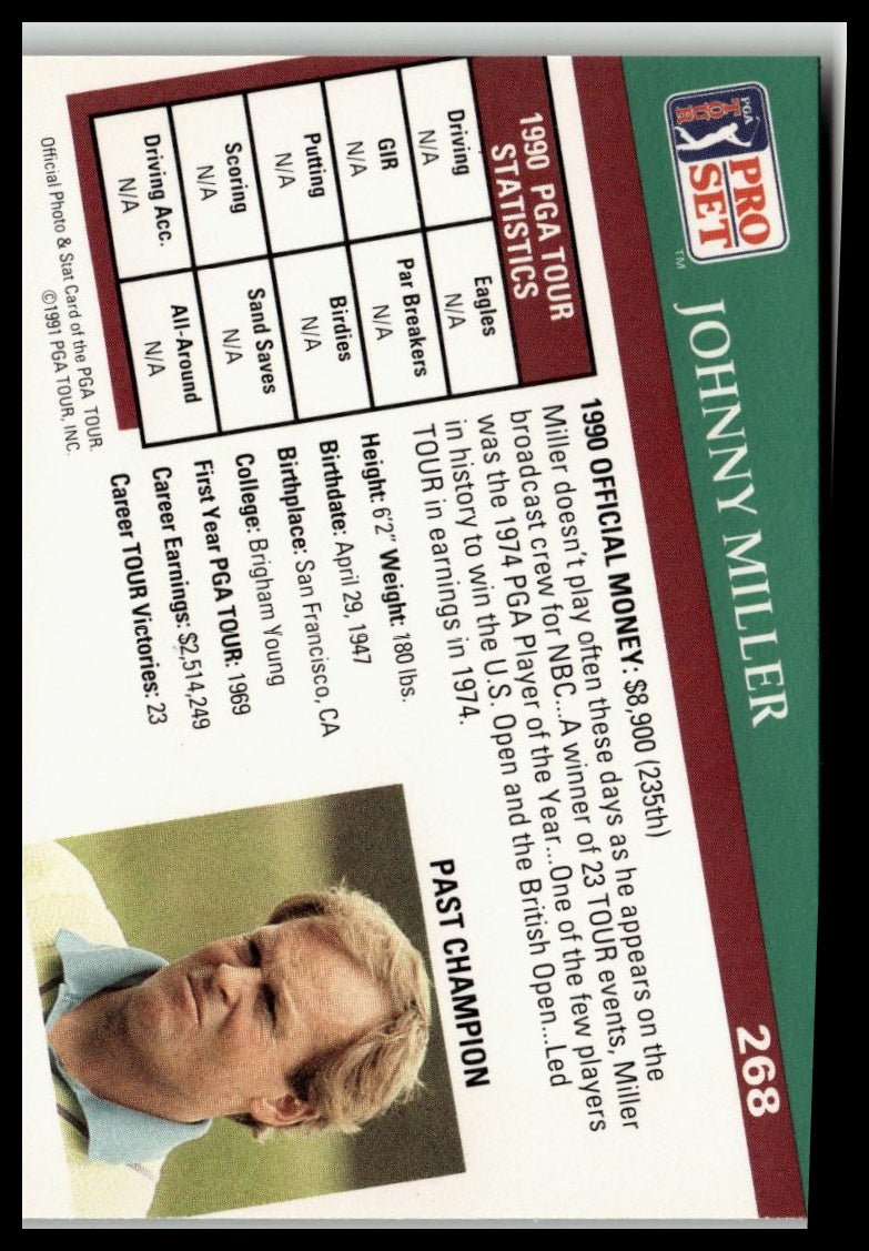 Golf Singles 1991 Pro Set PGA Tour #268 Johnny Miller