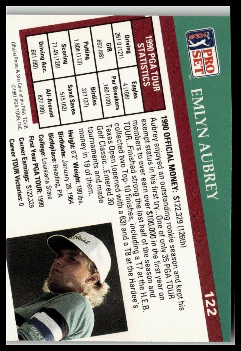 Golf Singles 1991 Pro Set PGA Tour #122 Emlyn Aubrey