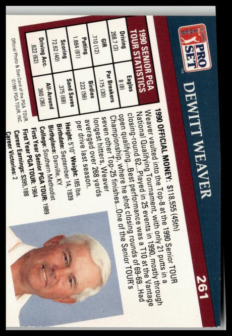 Golf Singles 1991 Pro Set PGA Tour #261 DeWitt Weaver