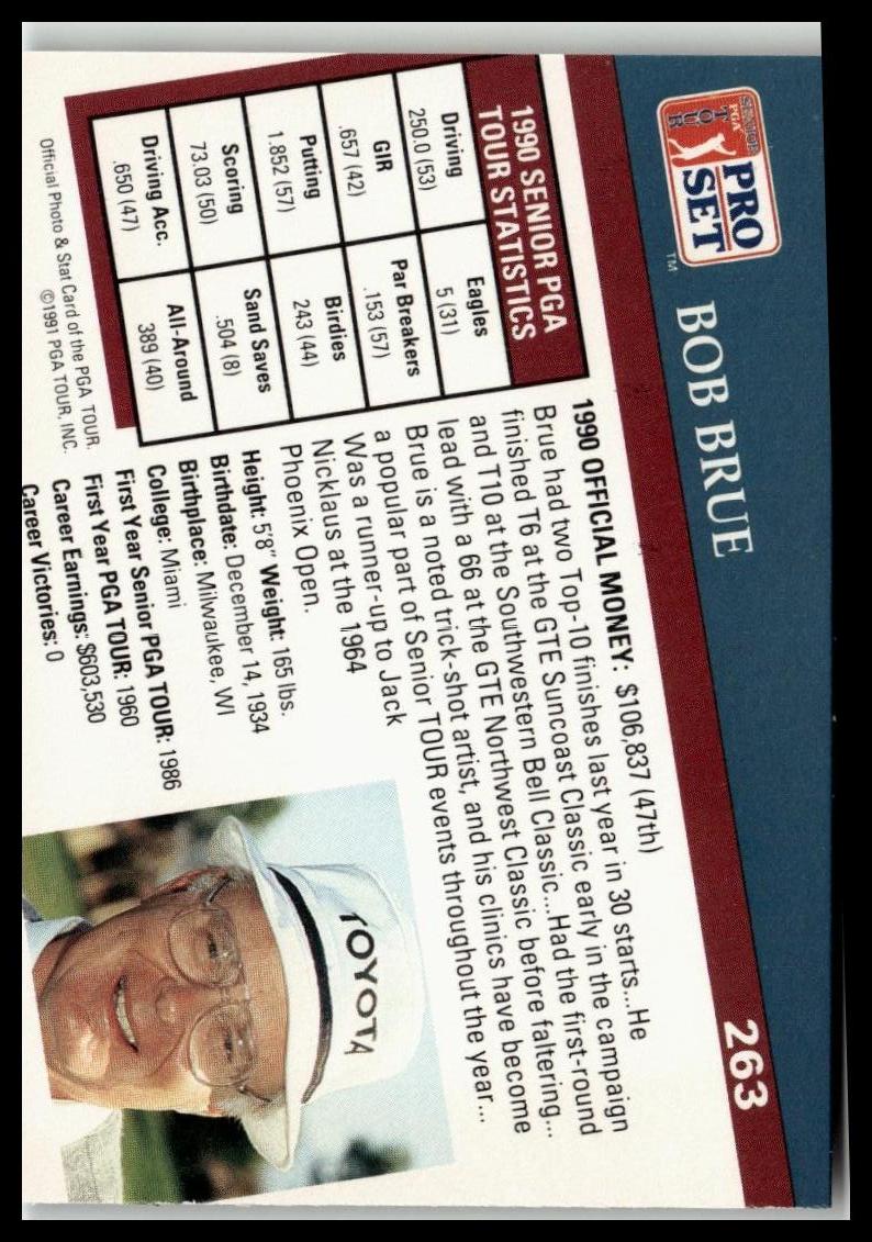 Golf Singles 1991 Pro Set PGA Tour #263 Bob Brue