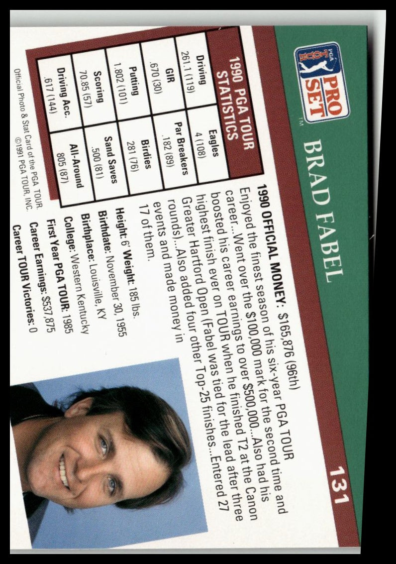 Golf Singles 1991 Pro Set PGA Tour #131 Brad Fabel