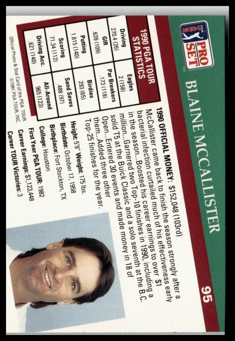 Golf Singles 1991 Pro Set PGA Tour #95 Blaine McCallister