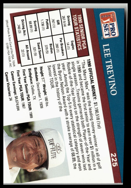 Golf Singles 1991 Pro Set PGA Tour #225 Lee Trevino