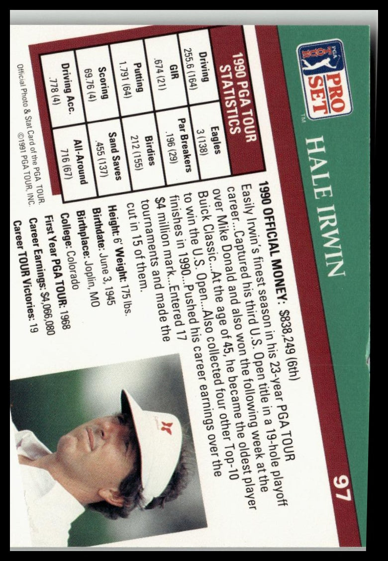 Golf Singles 1991 Pro Set PGA Tour #97 Hale Irwin