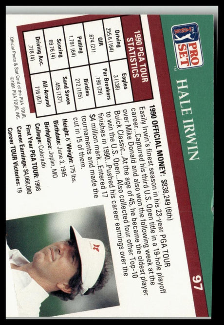 Golf Singles 1991 Pro Set PGA Tour #97 Hale Irwin