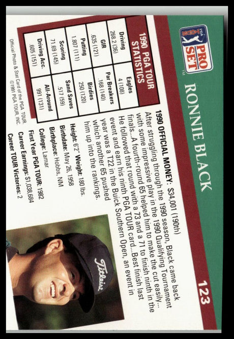 Golf Singles 1991 Pro Set PGA Tour #123 Ronnie Black
