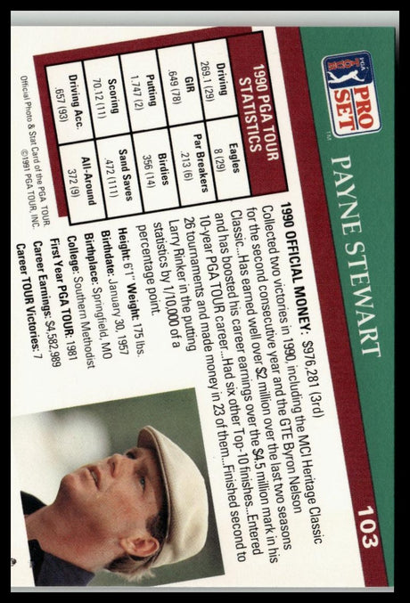 Golf Singles 1991 Pro Set PGA Tour #103 Payne Stewart