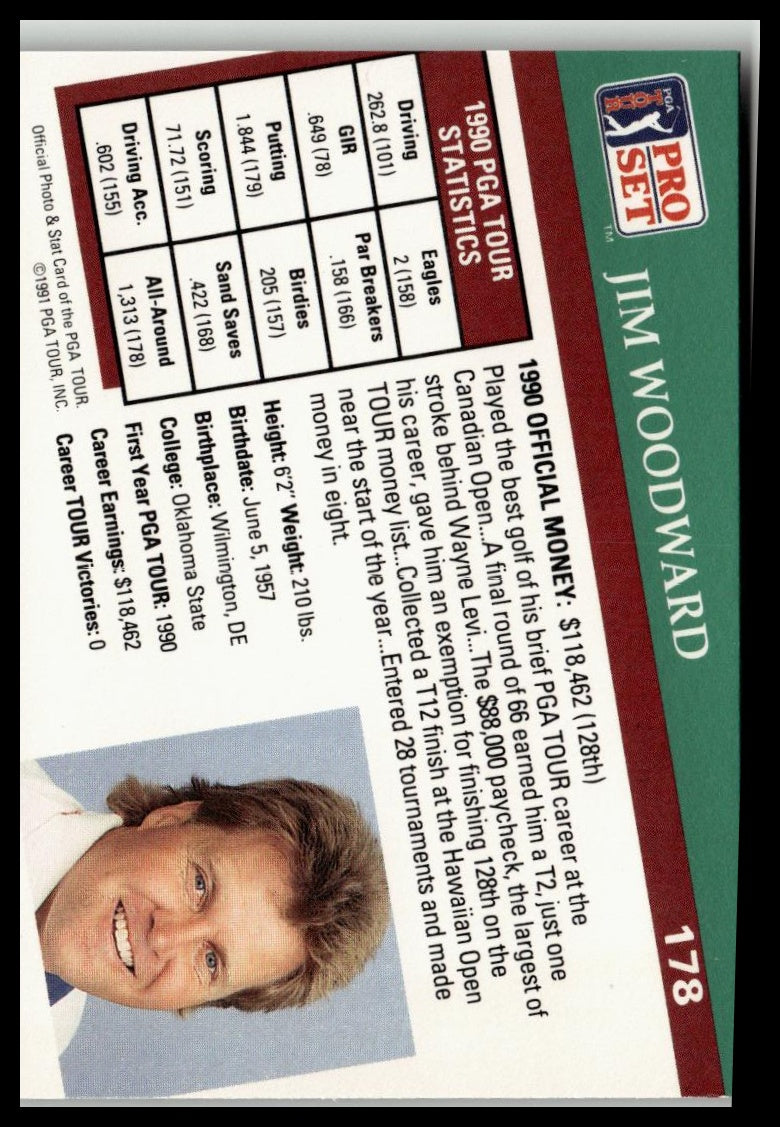 Golf Singles 1991 Pro Set PGA Tour #178 Jim Woodward