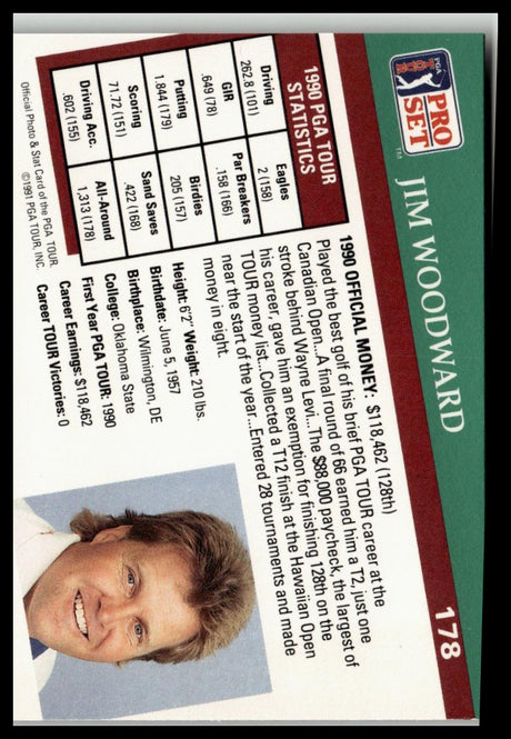 Golf Singles 1991 Pro Set PGA Tour #178 Jim Woodward