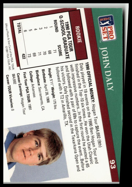 Golf Singles 1991 Pro Set PGA Tour #93 John Daly