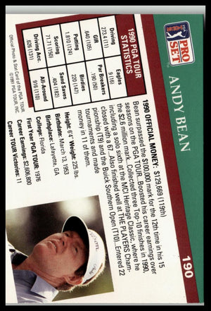 Golf Singles 1991 Pro Set PGA Tour #190 Andy Bean