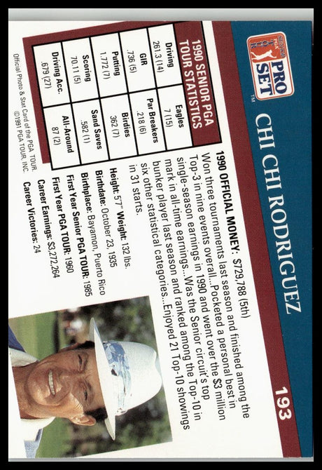 Golf Singles 1991 Pro Set PGA Tour #193 Chi Chi Rodriguez
