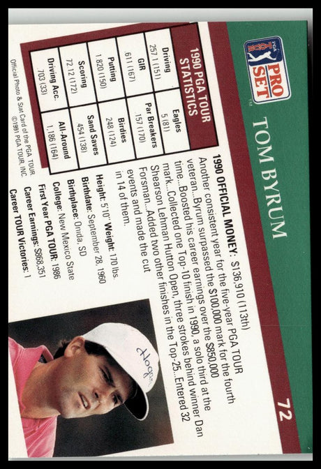 Golf Singles 1991 Pro Set PGA Tour #72 Tom Byrum