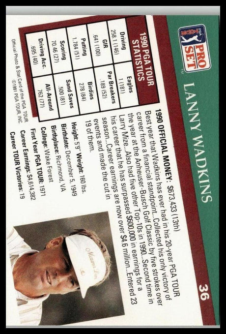 Golf Singles 1991 Pro Set PGA Tour #36 Lanny Wadkins