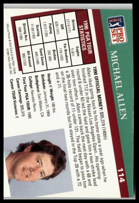 Golf Singles 1991 Pro Set PGA Tour #114 Michael Allen