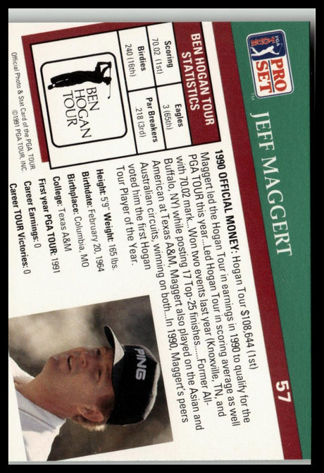 Golf Singles 1991 Pro Set PGA Tour #57 Jeff Maggert