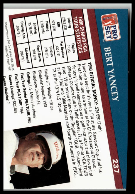 Golf Singles 1991 Pro Set PGA Tour #237 Bert Yancey