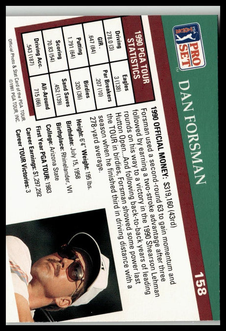 Golf Singles 1991 Pro Set PGA Tour #158 Dan Forsman
