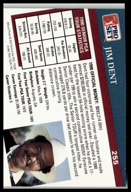 Golf Singles 1991 Pro Set PGA Tour #255 Jim Dent