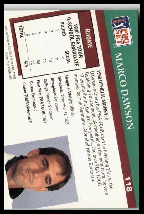 Golf Singles 1991 Pro Set PGA Tour [118 Marco Dawson