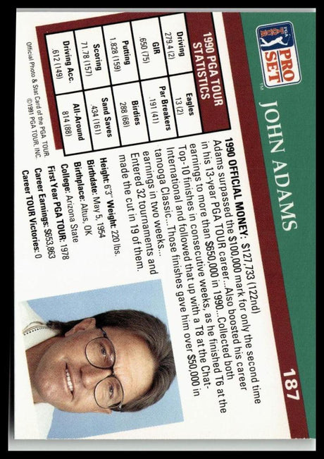Golf Singles 1991 Pro Set PGA Tour [187 John Adams