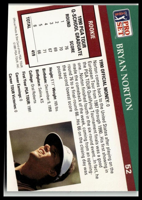 Golf Singles 1991 Pro Set PGA Tour [52 Bryan Norton