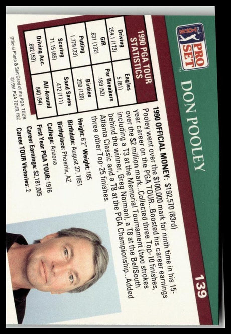 Golf Singles 1991 Pro Set PGA Tour [139 Don Pooley