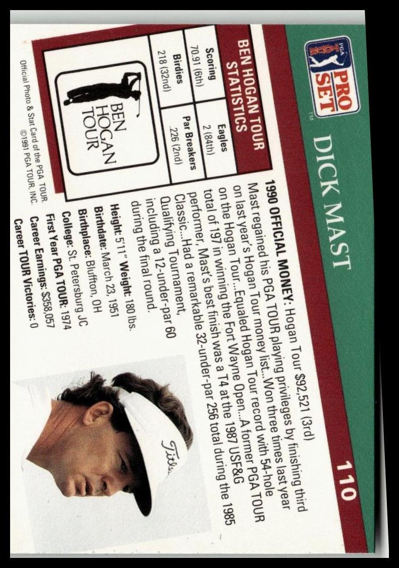 Golf Singles 1991 Pro Set PGA Tour [110 Dick Mast