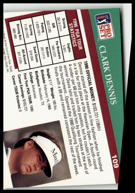 Golf Singles 1991 Pro Set PGA Tour [109 Clark Dennis