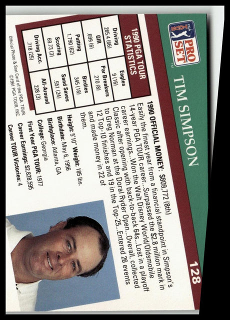 Golf Singles 1991 Pro Set PGA Tour [128 Tim Simpson