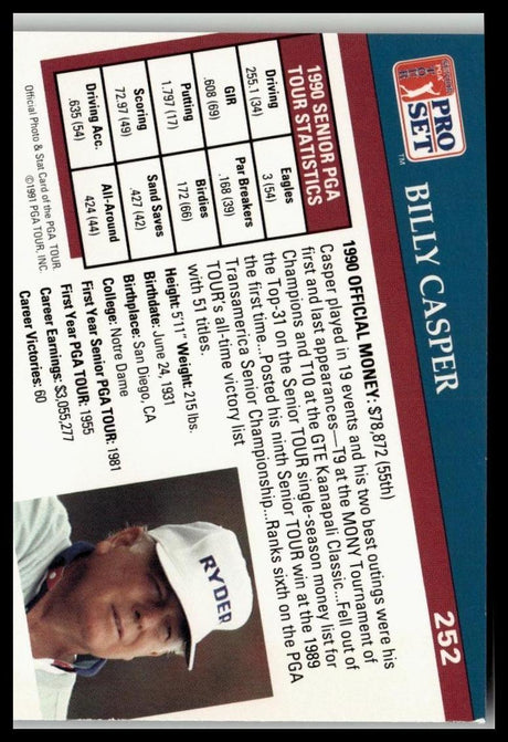 Golf Singles 1991 Pro Set PGA Tour [252 Billy Casper