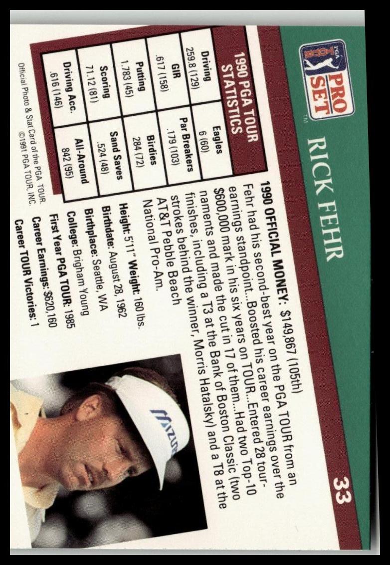 Golf Singles 1991 Pro Set PGA Tour #33 Rick Fehr