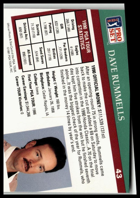 Golf Singles 1991 Pro Set PGA Tour #43 Dave Rummells