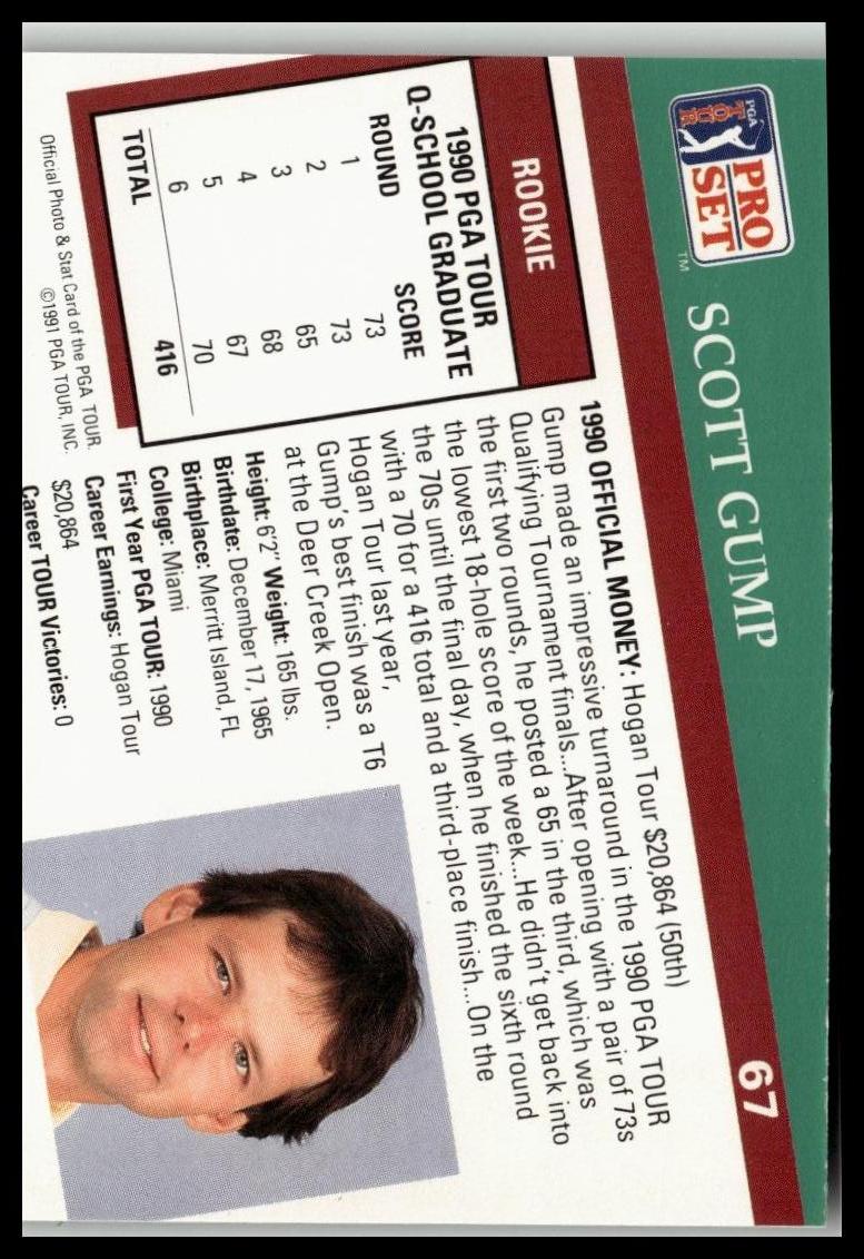 Golf Singles 1991 Pro Set PGA Tour #67 Scott Gump