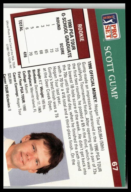 Golf Singles 1991 Pro Set PGA Tour #67 Scott Gump