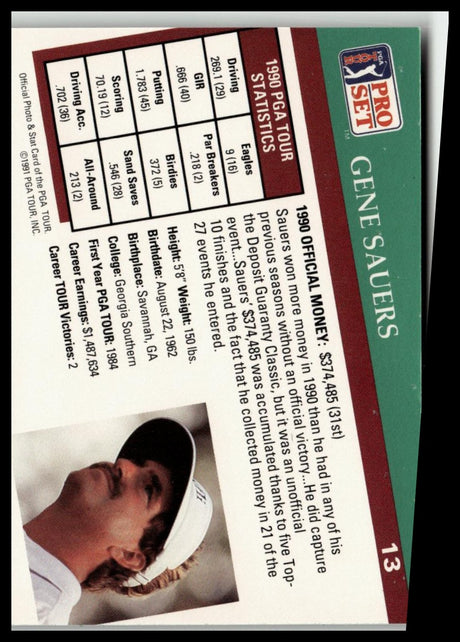 Golf Singles 1991 Pro Set PGA Tour #13 Gene Sauers