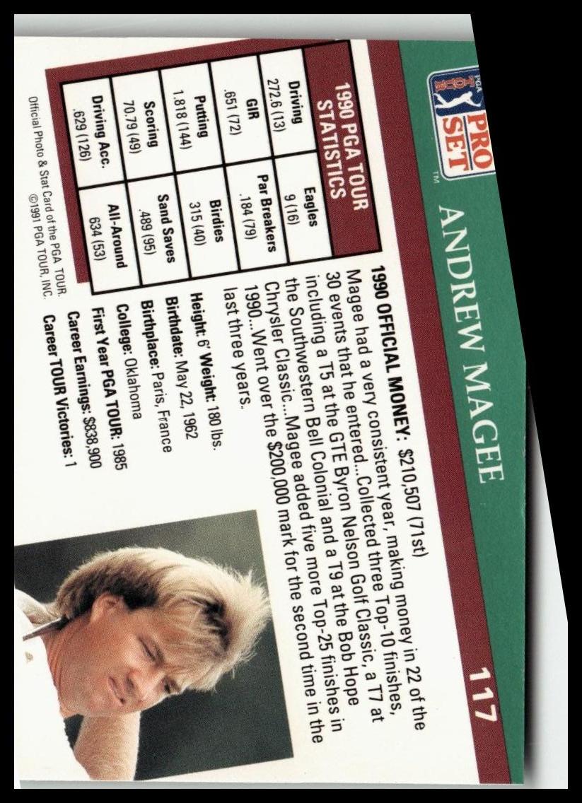 Golf Singles 1991 Pro Set PGA Tour #117 Andrew Magee