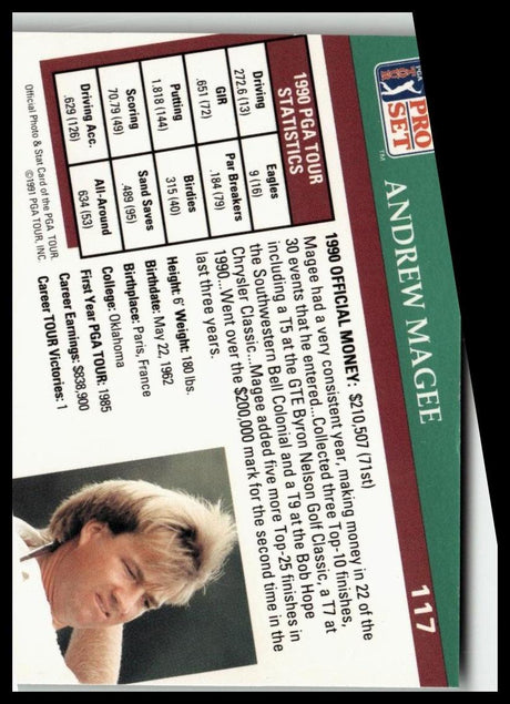 Golf Singles 1991 Pro Set PGA Tour #117 Andrew Magee