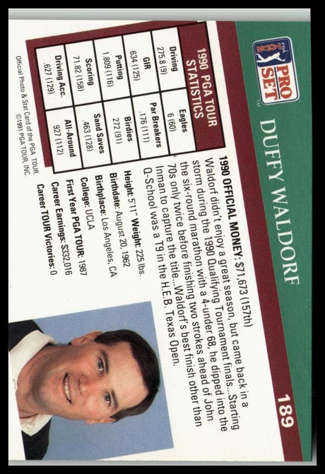 Golf Singles 1991 Pro Set PGA Tour #189 Duffy Waldorf