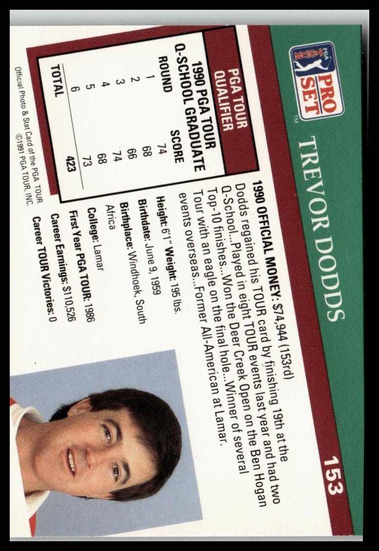 Golf Singles 1991 Pro Set PGA Tour #153 Trevor Dodds