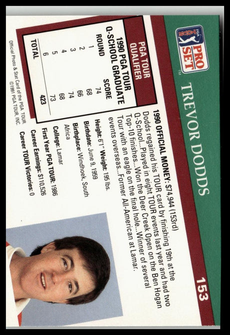Golf Singles 1991 Pro Set PGA Tour #153 Trevor Dodds