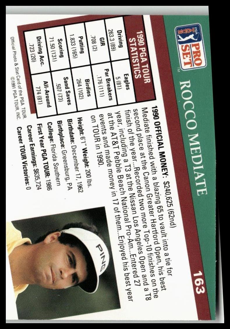 Golf Singles 1991 Pro Set PGA Tour [163 Rocco Mediate