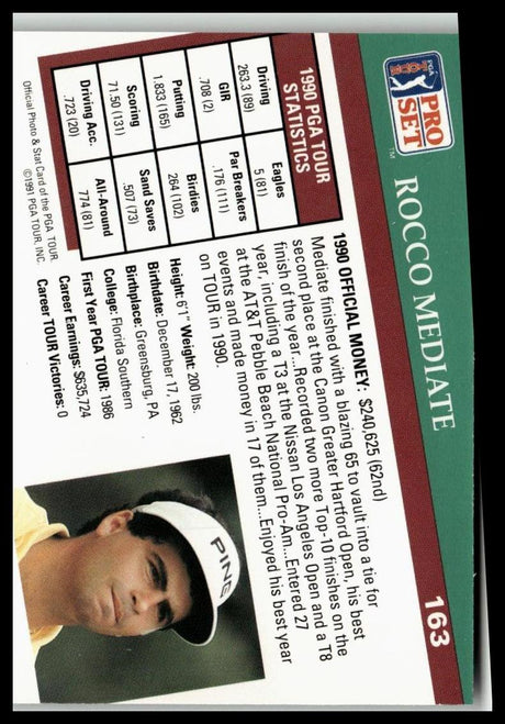 Golf Singles 1991 Pro Set PGA Tour #163 Rocco Mediate