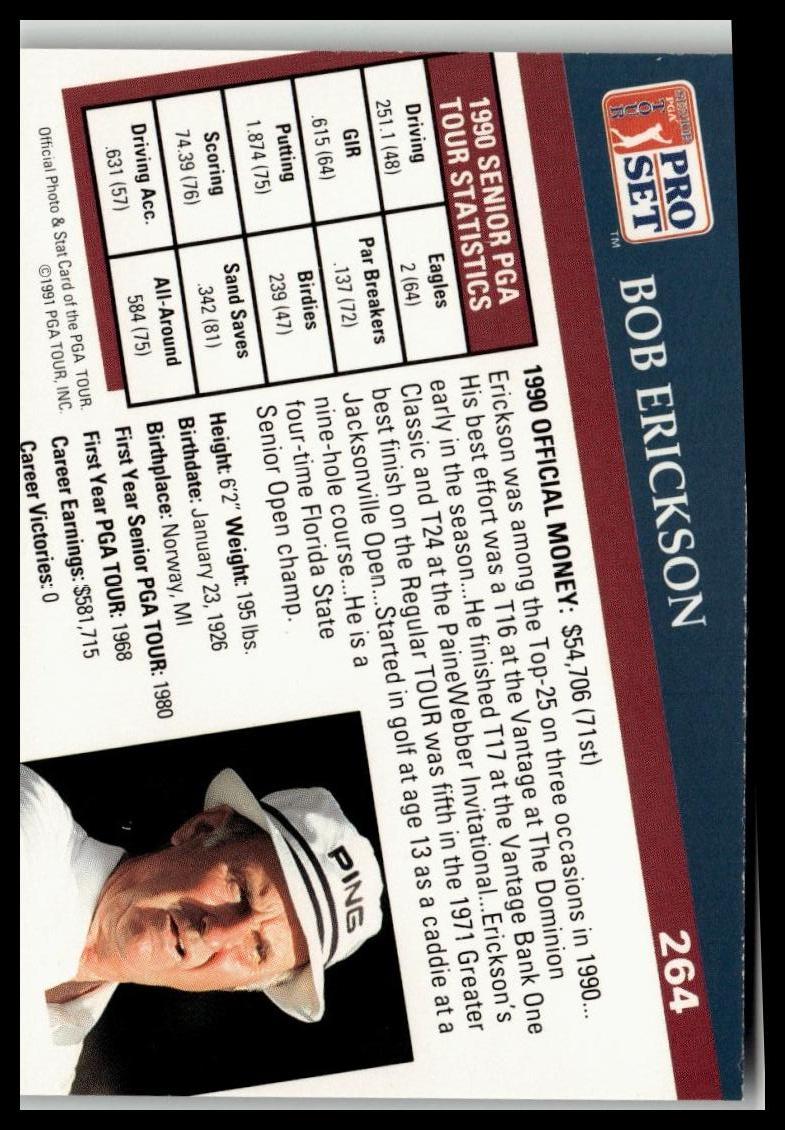 Golf Singles 1991 Pro Set PGA Tour #264 Bob Erickson